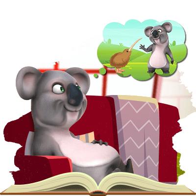 Kev the Koala is going to New Zealand to meet a kiwi bird