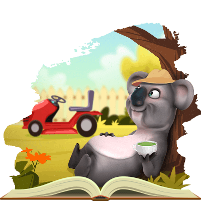Kev the Koala is mowing lawns